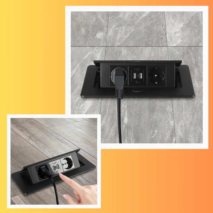 GNIAZDO CHOWANE W BLAT NABLATOWE + 2 USB CZARNE