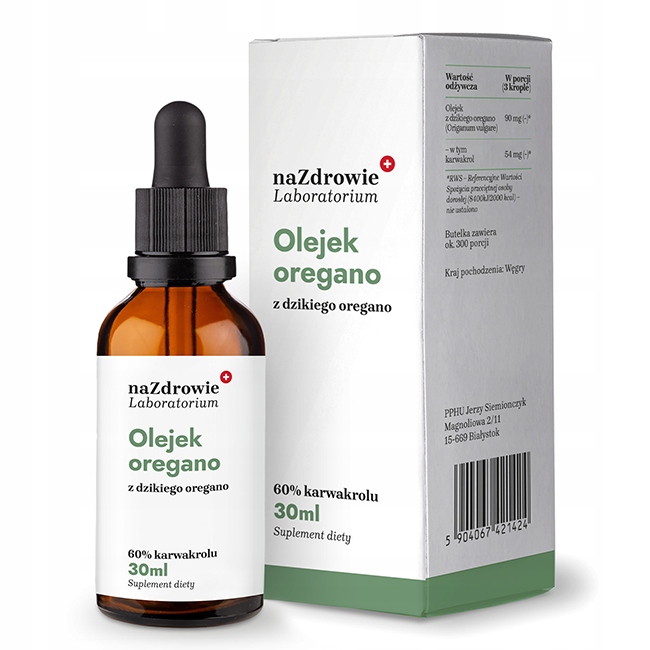 OLEJEK OREGANO 30ml z dzikiego oregano 60% karwakrolu NATURALNY 100% czysty