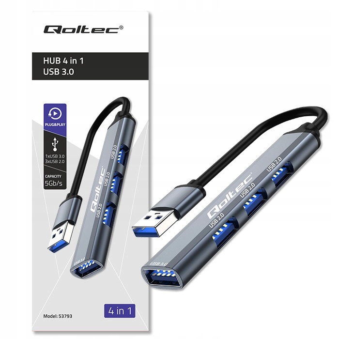 Qoltec Hub Adapter Rozdzielacz USB-C 3.0 4w1 USB 3.0 3x USB 2.0 5Gb/s