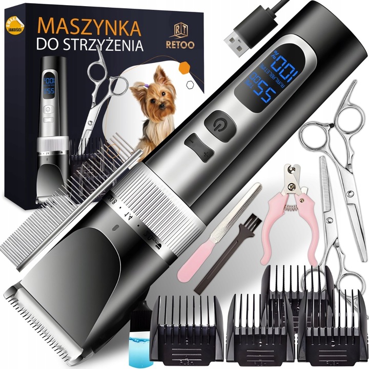 MASZYNKA DO STRZYŻENIA PSA ZWIERZĄT ZESTAW PSÓW BEZPRZEWODOWA CICHA LCD 9W