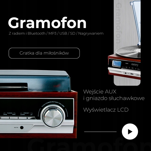 CR 1168 Gramofon z Radiem, Bluetooth, MP3, USB i Nagrywaniem