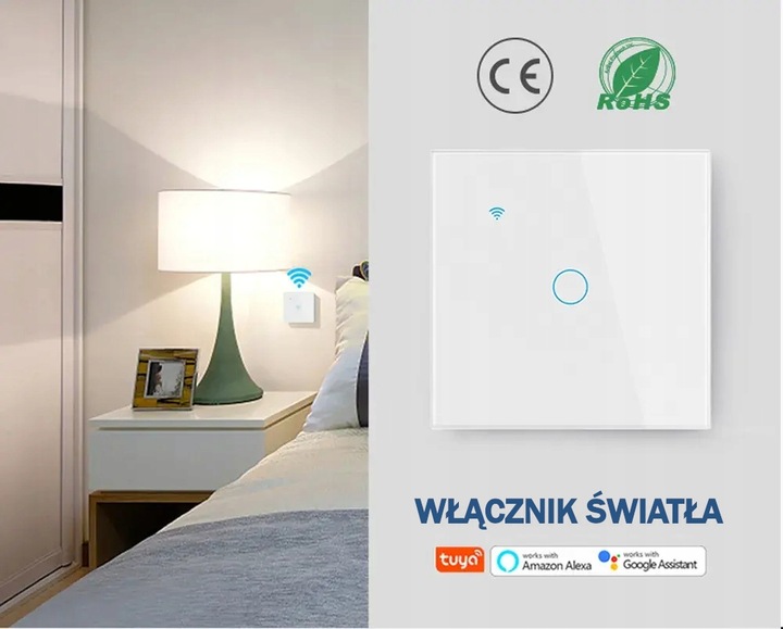 WŁĄCZNIK WYŁĄCZNIK ŚWIATŁA SZKLANY WIFI BIAŁY PODWÓJNY 2G TUYA SMART ⌀60
