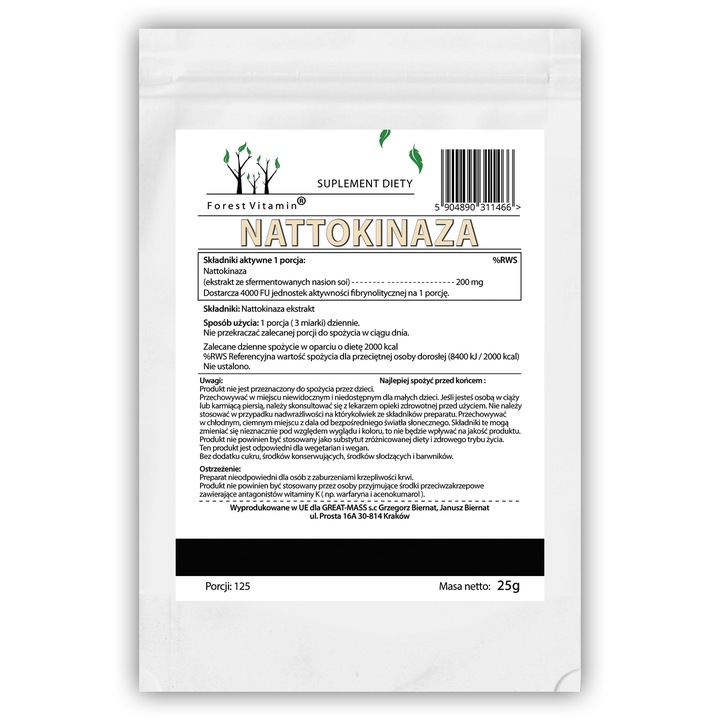 CZYSTA W PROSZKU NATTO Nattokinaza 25g UKŁAD KRĄŻENIA CIŚNIENIE KREW JAKOŚĆ
