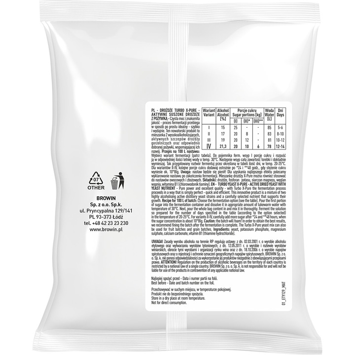 Drożdże gorzelnicze Turbo X-Pure 21,3% 100L