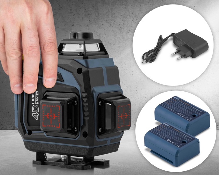 POZIOMICA LASEROWA LASER KRZYŻOWY 4D SAMOPOZIOMUJĄCY 40m 2 Akumulatory