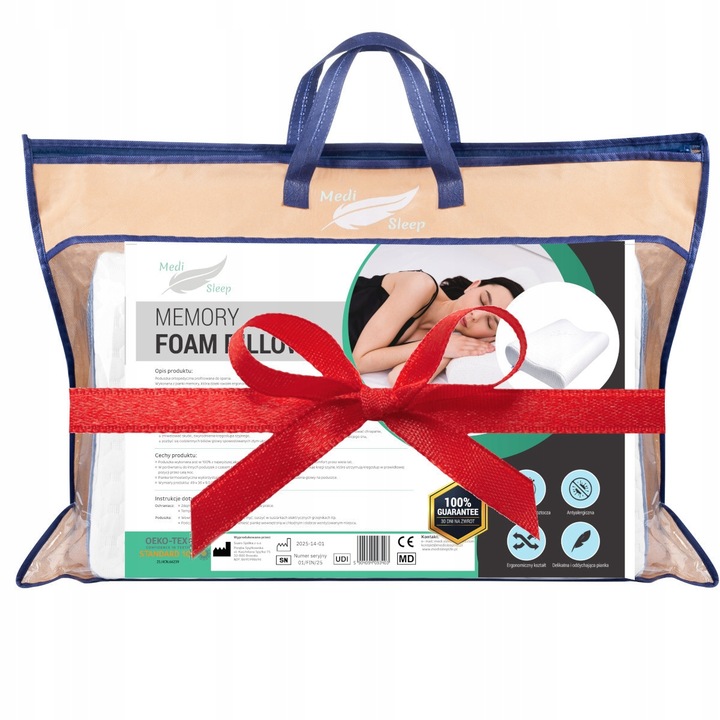 PODUSZKA ORTOPEDYCZNA DO SPANIA NA BOKU PROFILOWANA DLA WYMAGAJĄCYCH MEMORY