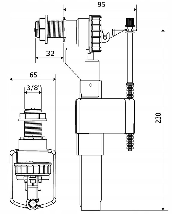 Zawór napełniający 1/2 mosiężny do spłuczki DN15 uniwersalny pływak WC