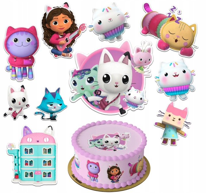 Jadalne Dekoracja KOCI DOMEK GABI Z OPŁATKA CUKROWEGO 10 ELEMENTÓW-WYCIĘTE