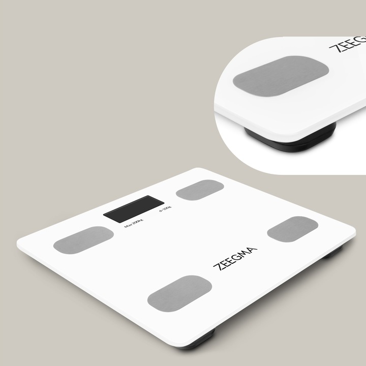 Waga łazienkowa analityczna SMART BIAŁA 17w1 iOS Android BMI do 200 kg