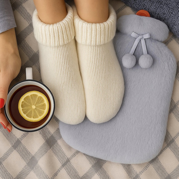 Duży termofor gumowy w pokrowcu ogrzewacz pluszowy w sweterku na wodę XXL