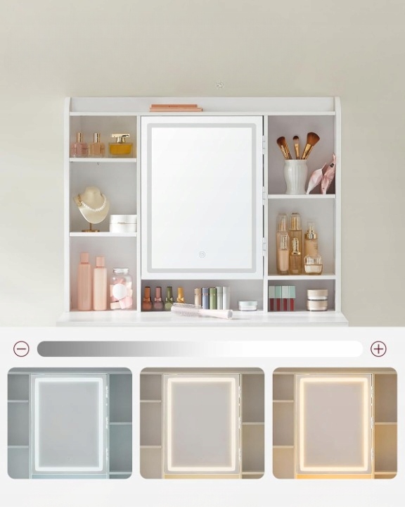 Toaletka lustro LED oświetlenie regulowana biała nowoczesna