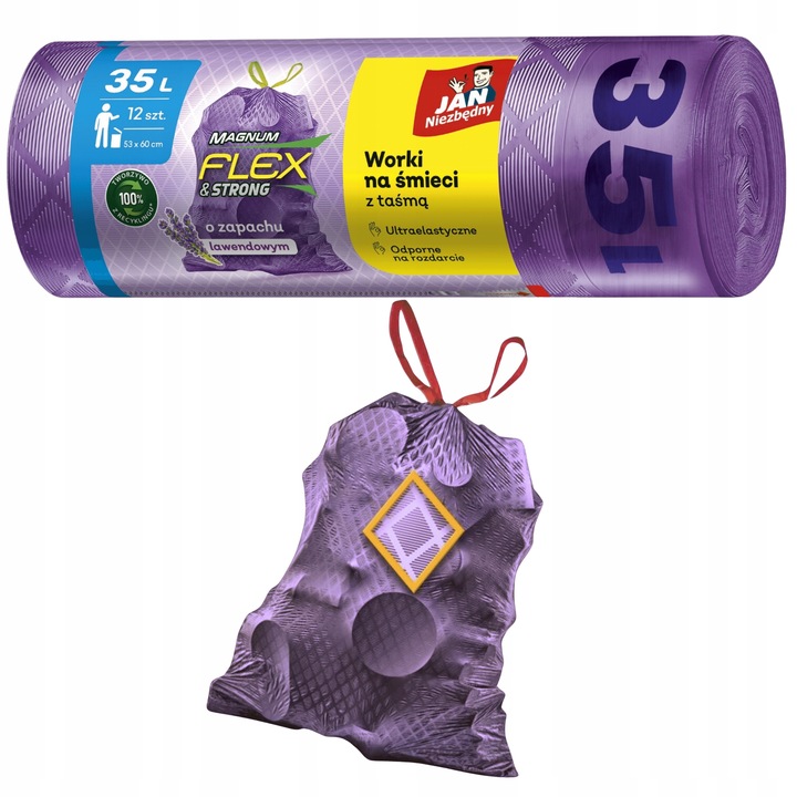 6X WORKI NA ŚMIECI Z TAŚMĄ 35L 6X12 SZT LAWENDOWE MAGNUM FLEX JAN