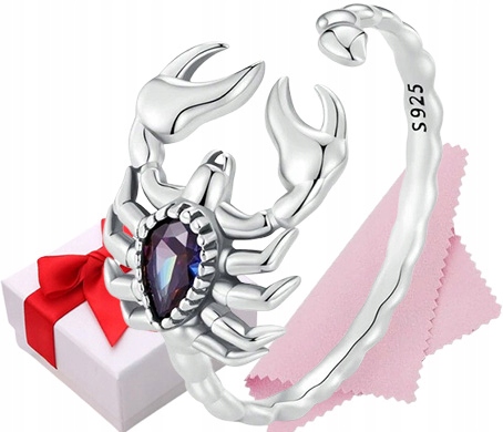 Srebrny pierścionek SKORPION cyrkonie regulowany s925 +pudełko