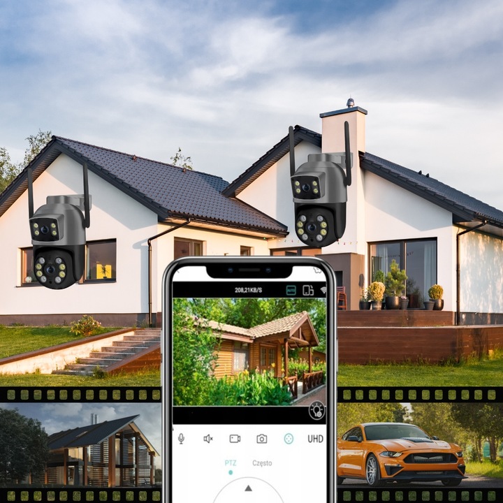 PODWÓJNA OBROTOWA KAMERA WIFI SMART ZEWNĘTRZNA 8MPX UHD DETEKCJA ALARM PUSH
