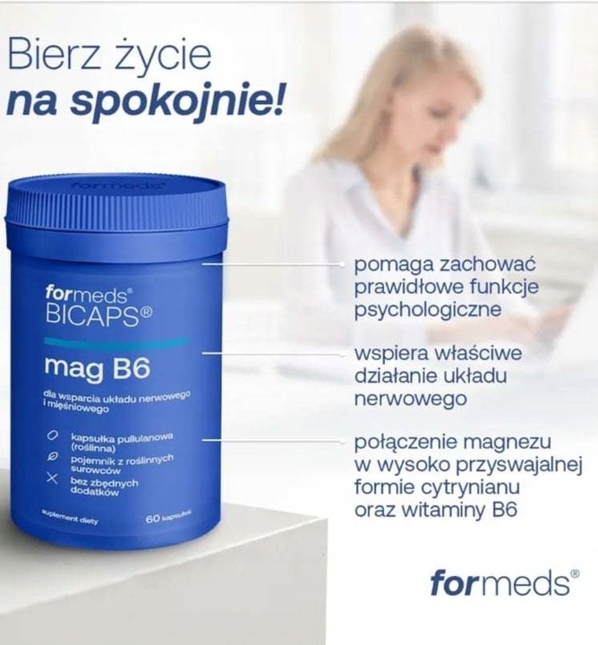 Formeds CYTRYNIAN MAGNEZU z Witamina B6 60 kaps Zmęczenie Skurcze Serce Sen