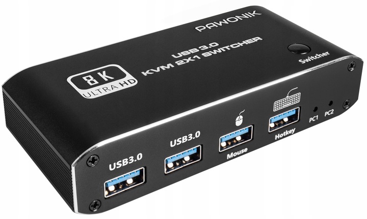 Przełącznik KVM HDMI 2.1 Konsola Switch 4K 120Hz 8K 2 4xUSB 3.0 2xPC 1Ekran