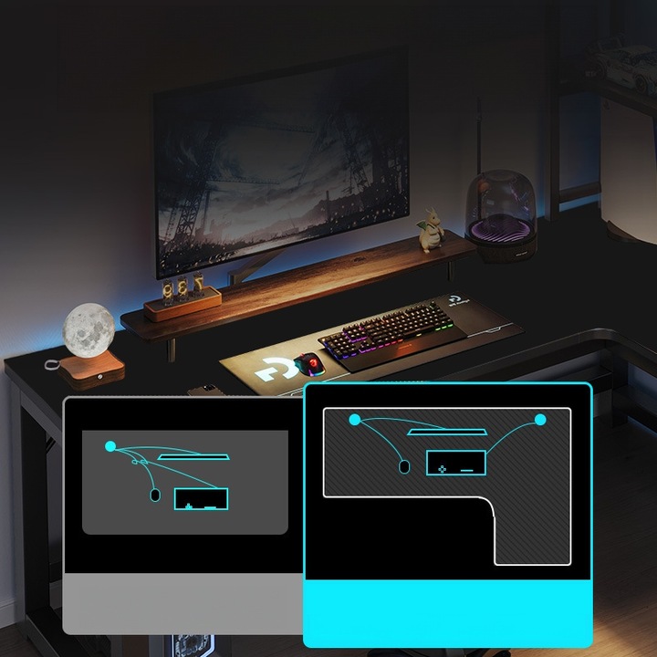 BIURKO NAROŻNE GAMINGOWE KOMPUTEROWE DUŻE NOWOCZESNE CZARNE 140 CM