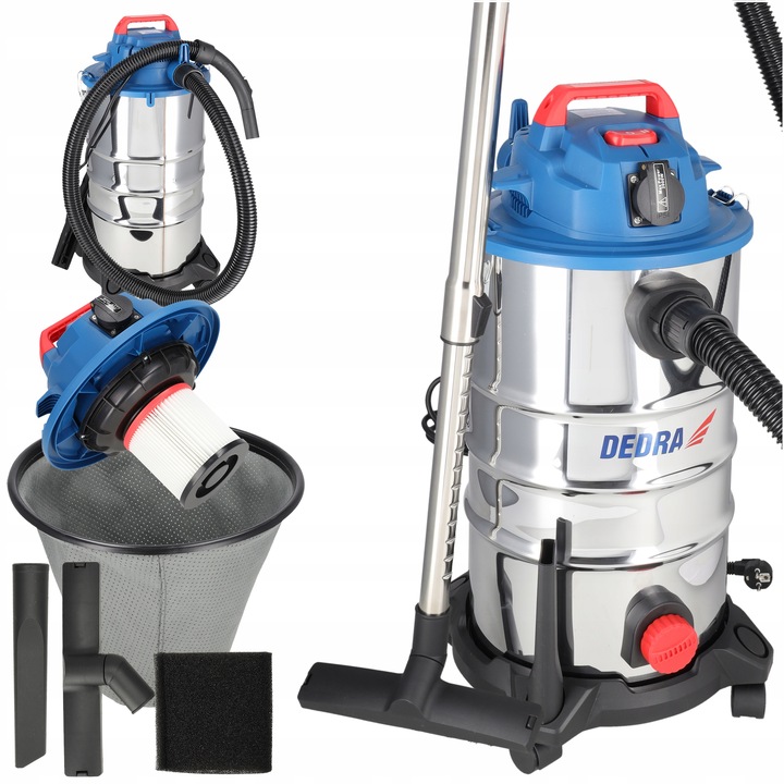 Odkurzacz DEDRA Bezworkowy Sucho Mokro 1400W 30L stal Gniazdo el.