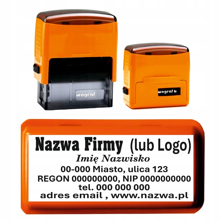 Pieczątka wagraf 4 firmowa LOGO Biurowa 6-7 linii tekstu kolory zatyczka
