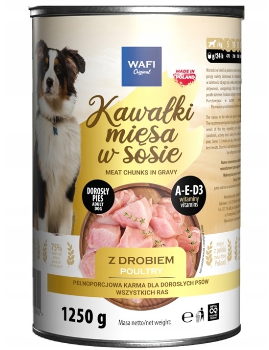 WAFI KARMA MOKRA DLA PSA KAWAŁKI W SOSIE MIX SMAKÓW 12X1250G PUSZKA