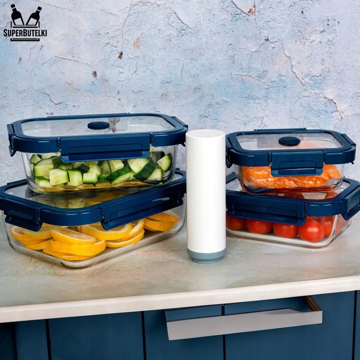 4x POJEMNIKI PRÓŻNIOWE NA ŻYWNOŚĆ DO ŻYWNOŚCI SZKLANY ZE SZKLANĄ