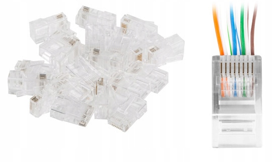100 SZT. KOŃCÓWKI WTYK WTYKI RJ45 8P8C UTP KAT.6 CAT.6 PRZELOTOWE LANBERG