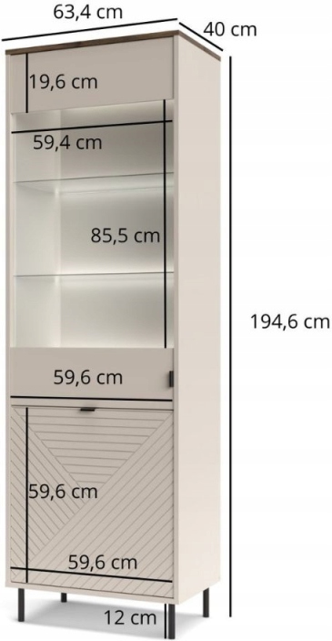 Witryna Szafka Stojąca Gablota do Salonu Regał - 194x63 cm Kaszmir Evo