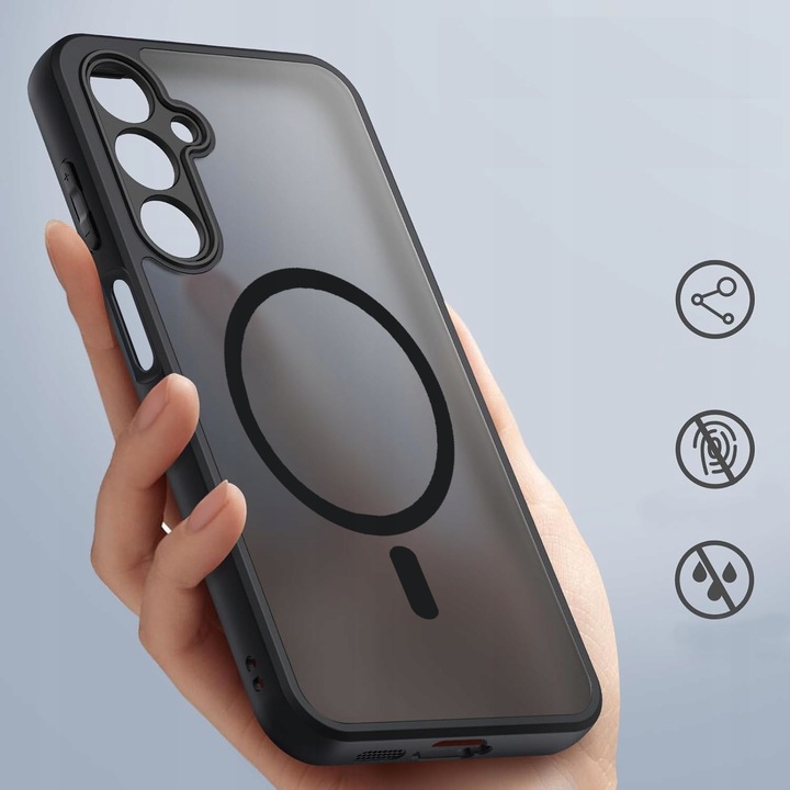 Etui do Samsung M35 5G (Magsafe, Czarne Matowe, Wzmacniane) + Szkło 9H 2,5D