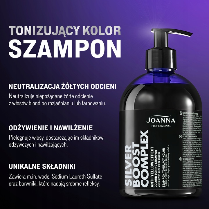 Joanna Silver Boost Complex szampon do włosów nadający kolor srebrny 500 ml