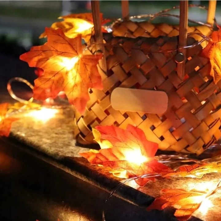 GIRLANDA ŚWIETLNA LAMPKI LED LIŚCIE KLONU DEKORACJE JESIENNE HALLOWEEN