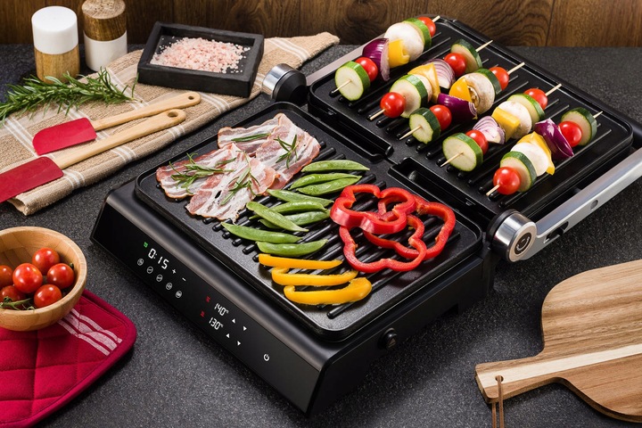 GRILL ELEKTRYCZNY Z REGULACJĄ TEMPERATURY 5 PROGRAMÓW ROZKŁADANY LED