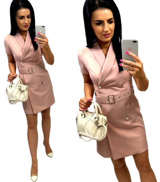 Sukienki Damskie na Komunię Chrzciny Sukienka Elegancka Ołówkowa Róż M