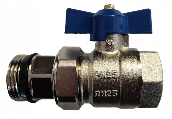 Zawór kulowy 1'' ze śrubunkiem KUREK DN25 MOSIĘŻNY 1 CAL MOTYLEK
