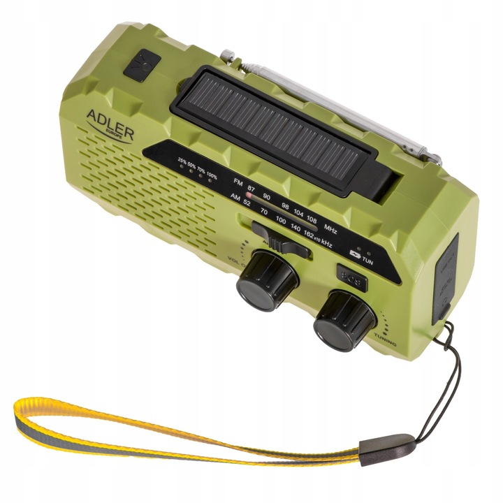 Radio przenośne solarne korbka dynamo latarka USB SOS alarm ADLER