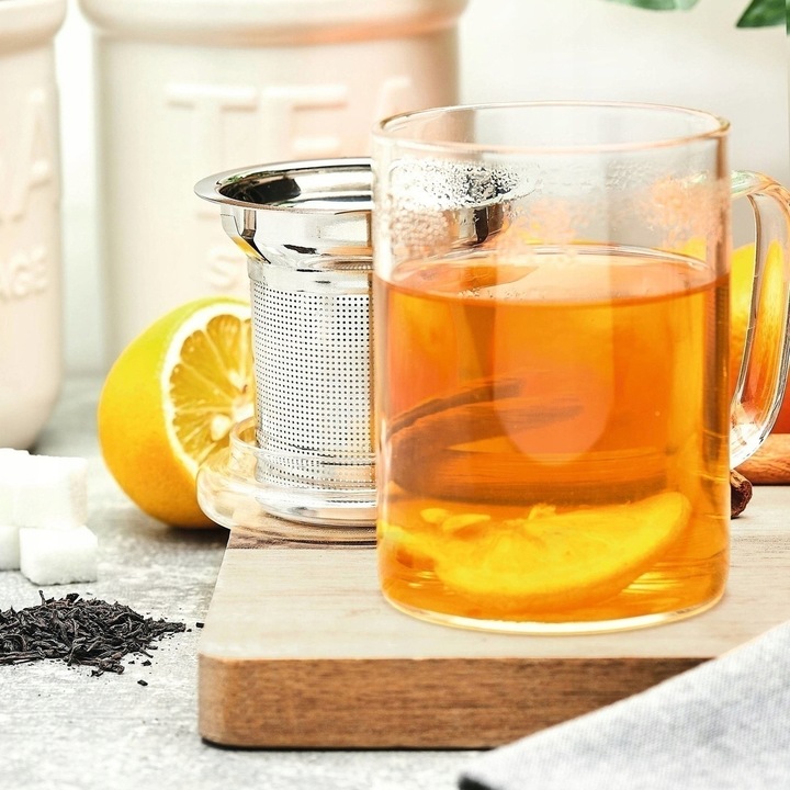 KUBEK z ZAPARZACZEM Nierdzewny z Uchem SZKLANY Konighoffer Cortese 350 ml