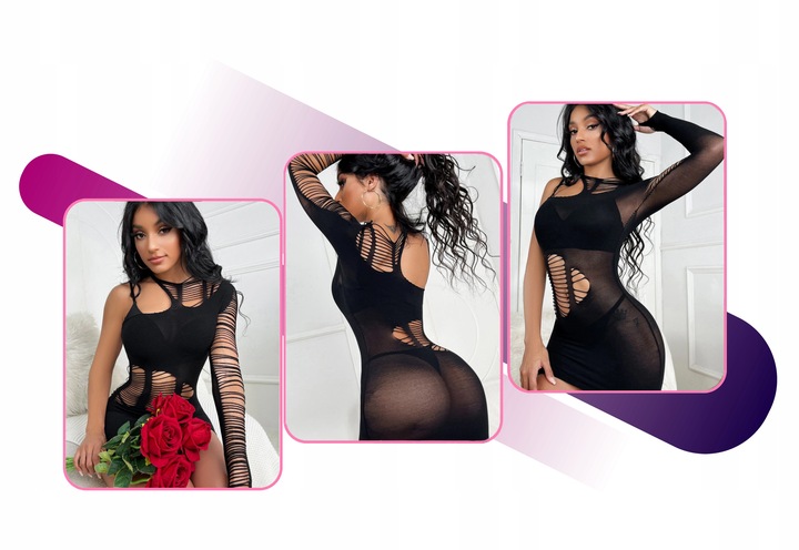 BODYSTOCKING EROTYCZNA BIELIZNA ZMYSŁOWY STRÓJ BODY SUKIENKA ASYMETRYCZNA