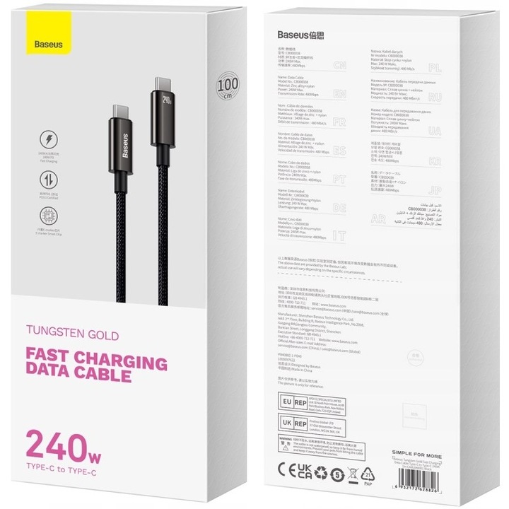BASEUS MOCNY KABEL USB-C SZYBKIE ŁADOWANIE PRZEWÓD TYP-C 240W PD 3.1 QC 1M