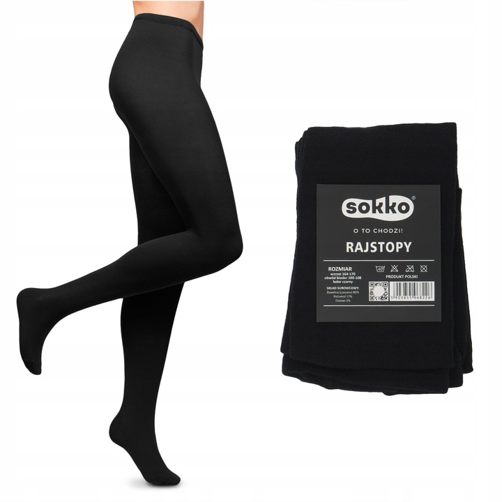 SOKKO Rajstopy Damskie Bawełniane Gładkie Kryjące Cotton Termiczne Ciepłe