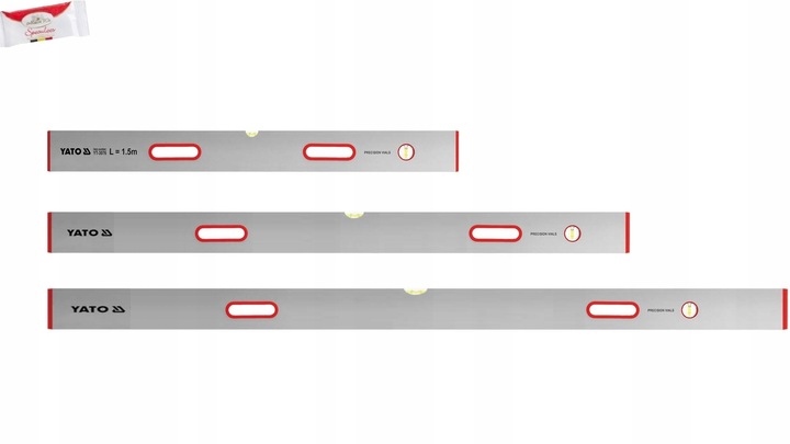 YATO ZESTAW 3 ŁAT MURARSKICH Z UCHWYTAMI 1.5M 2M 2.5M PION POZIOM