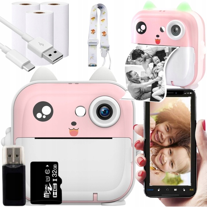 DRUKUŚ DRUKARKA APARAT NATYCHMIASTOWY FOTOGRAFICZNY MINI TERMICZNA RÓŻOWY