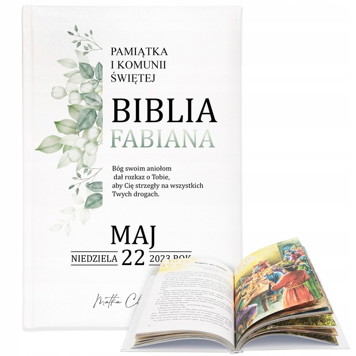 BIBLIA OBRAZKOWA Pamiątka KOMUNII ŚWIĘTEJ TWOJE IMIĘ PREZENT OD CHRZESTNEGO