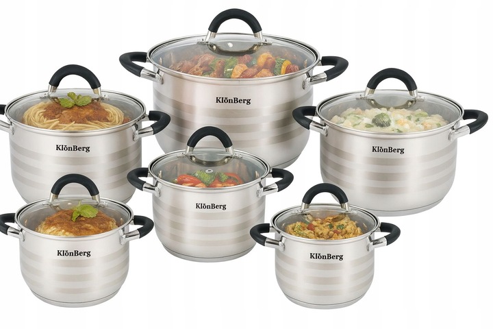 Komplet Garnków na Indukcję Gaz ze Stali Nierdzewnej Zestaw 12 Elementów