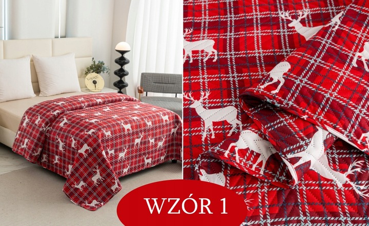 NARZUTA NA ŁÓŻKO KOC 170 x 200 PLED KAPA PIKOWANA ŚWIĄTECZNA WZORY ŚWIĘTA