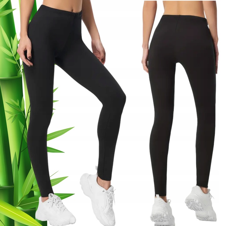 Legginsy DAMSKIE długie BAMBUSOWE Getry Wysoki Stan Czarne KRYJĄCE S/M