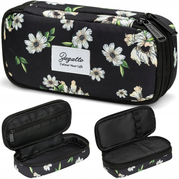 Piórnik dwukomorowy w kwiaty saszetka do szkoły dwie komory pojemny ZAGATTO