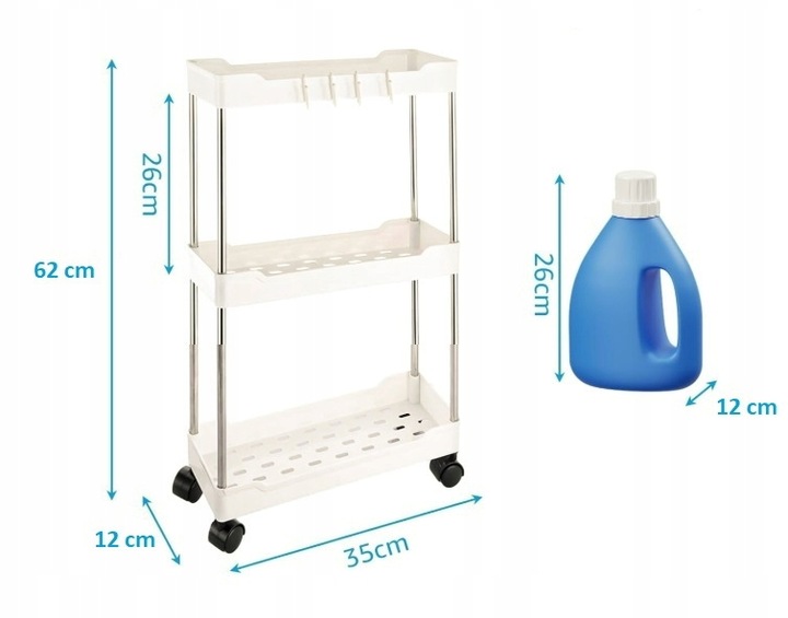 PÓŁKA ŁAZIENKOWA KUCHENNA SZAFKA NA KÓŁKACH ORGANIZER REGAŁ BIAŁY 3 POZIOMY