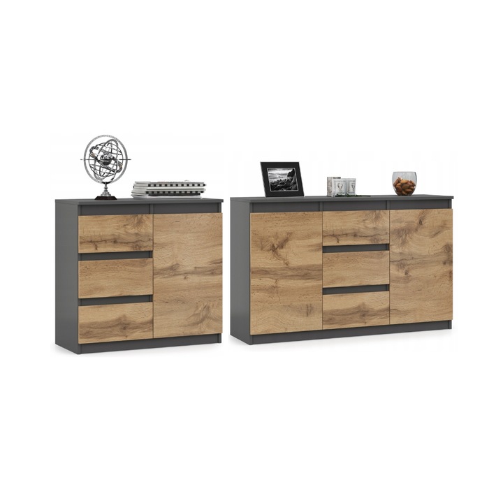Komoda Szafka Zestaw 2szt POJEMNA Szuflady Grafit Dąb Wotan NATALIA