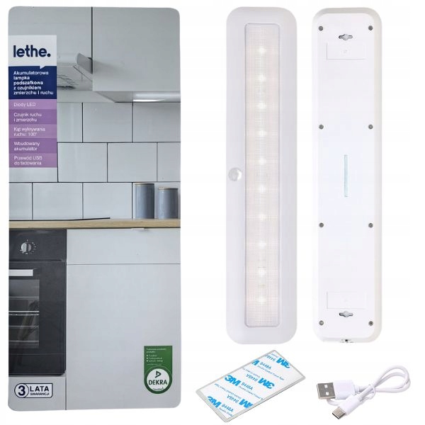 LETHE Akumulatorowa lampka Led podszafkowa 30,5cm czujnik ruchu i zmierzchu