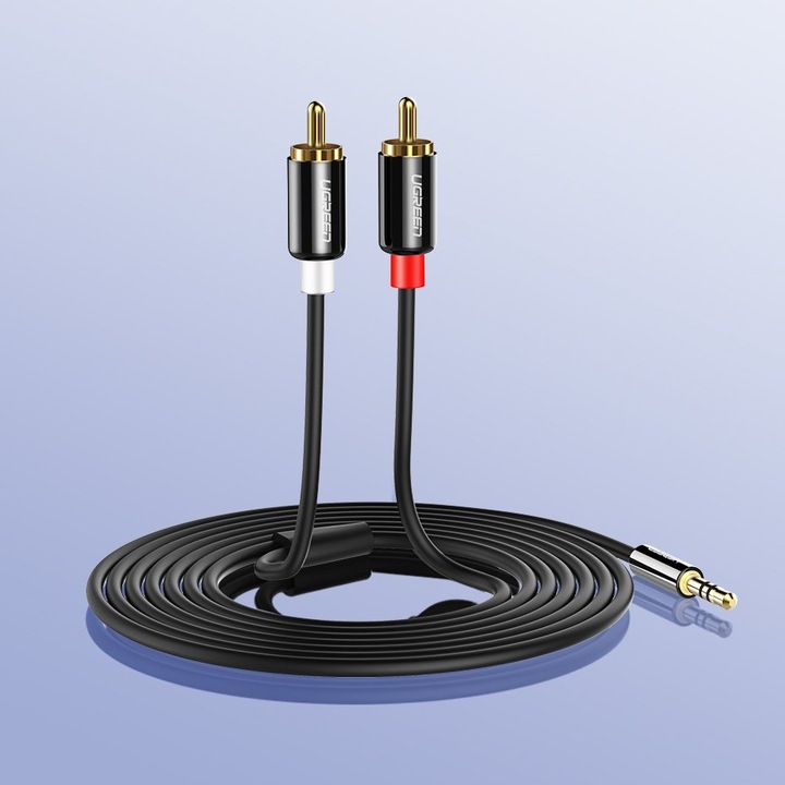KABEL AUDIO UGREEN MINI JACK 3,5 mm DO 2RCA CINCH MOCNY PRZEWÓD 3M