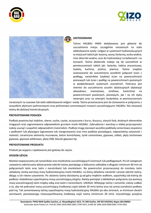 Taśma do Hydroizolacji 10mb Łazienka 120mm HN04